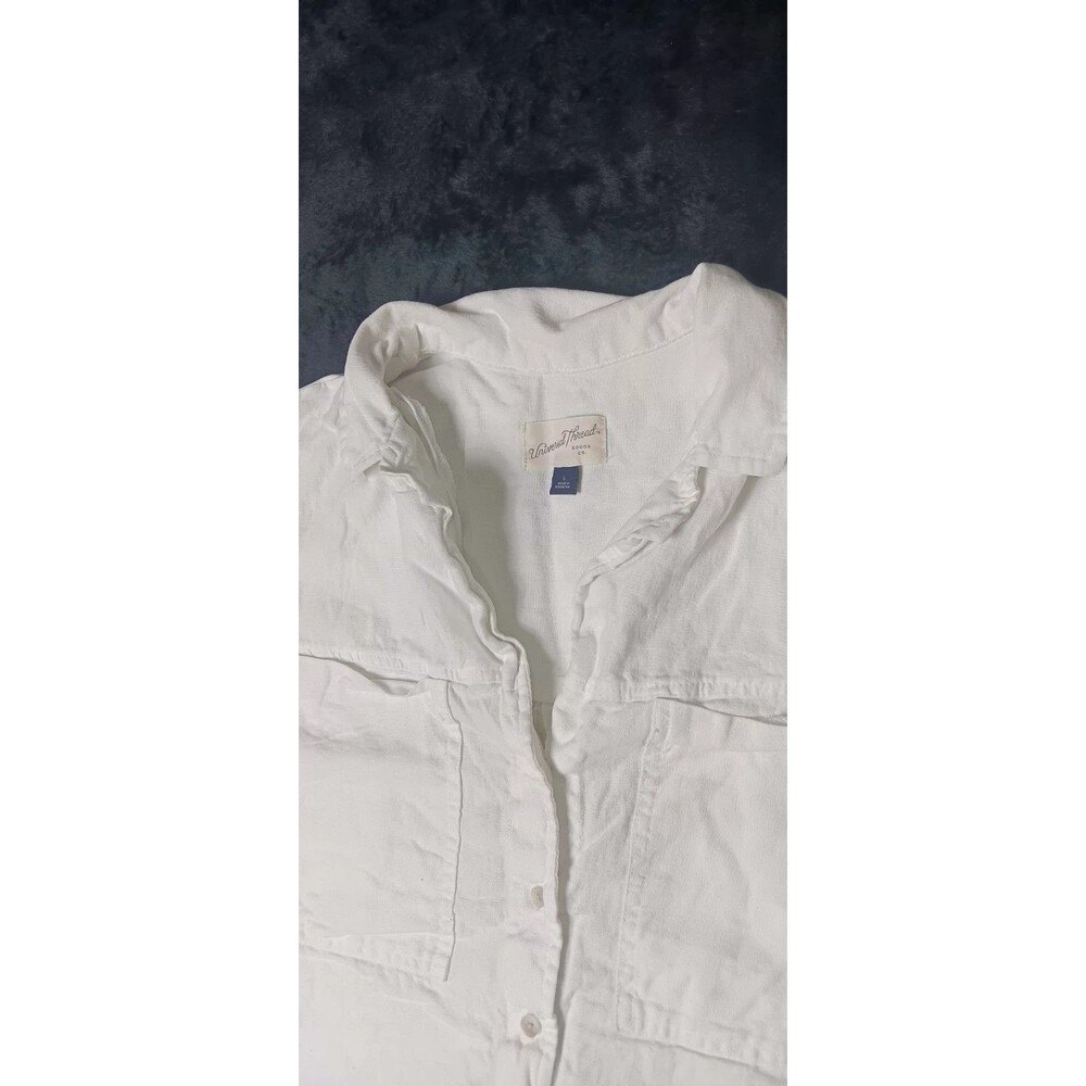 Universal Thread Linen Blend Short Sleeve Button Up Shirt L White Coastal Beach - Picture 3 of 11